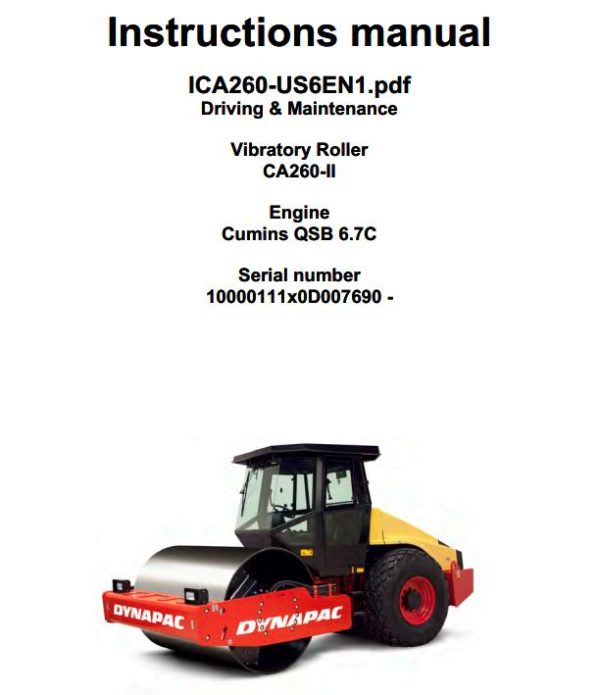 Dynapac Roller CA260 II Operation Maintenance Manual PDF 1