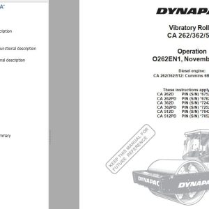 Dynapac Roller CA262 CA362 CA512 Operation Manual PDF 1