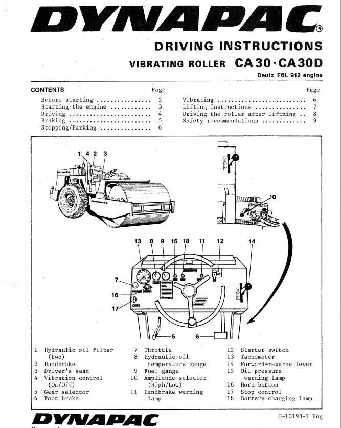 Dynapac Roller CA30 CA30D Operation Manual PDF 1