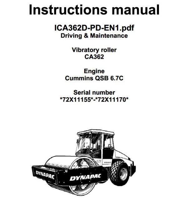 Dynapac Roller CA362 Operation Maintenance Manual PDF 1