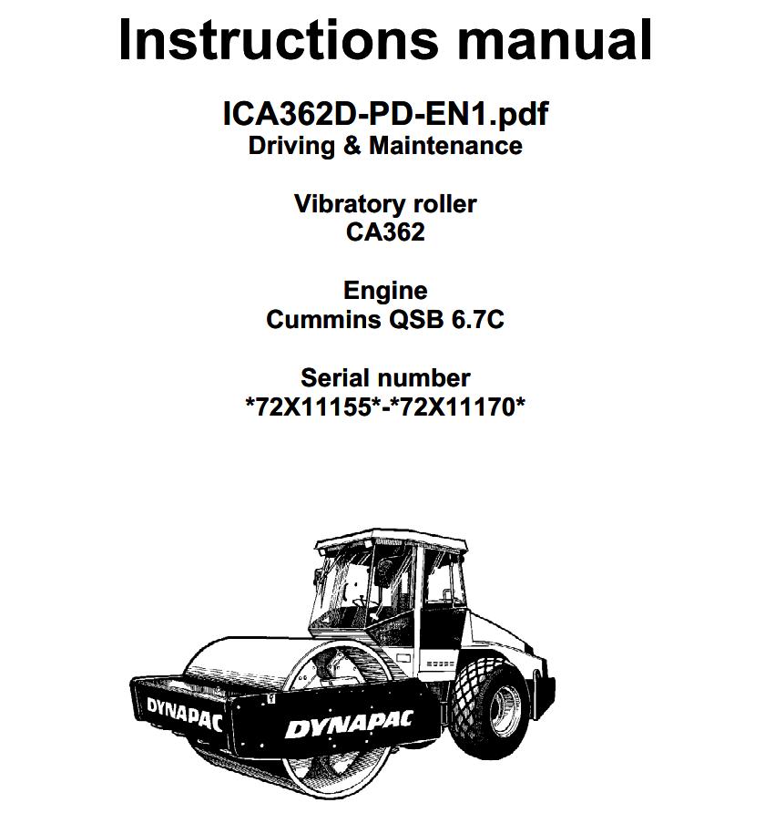 Dynapac Roller CA362 Operation Maintenance Manual PDF 1