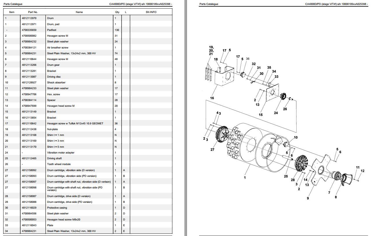 Dynapac Vibratory Roller CA4000 Parts Catalogue
