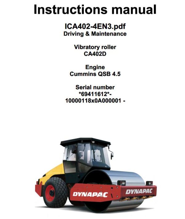 Dynapac Roller CA402D Operation Maintenance Manual PDF 1