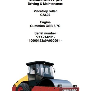Dynapac Roller CA602 Operation Maintenance Manual PDF 1