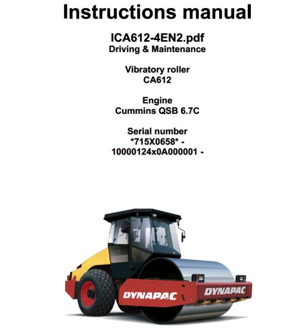 Dynapac Roller CA612 Operation Maintenance Manual PDF 1