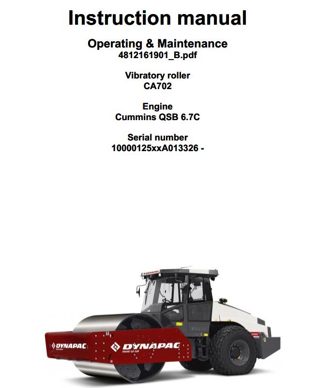 Dynapac Roller CA702 Operation Maintenance Manual PDF 1