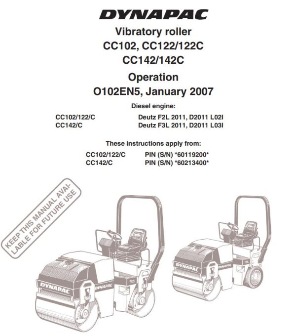 Dynapac Roller CC102 CC142C Operation Manual PDF 1
