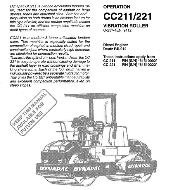 Dynapac Roller CC211 CC221 Operation Manual PDF 1