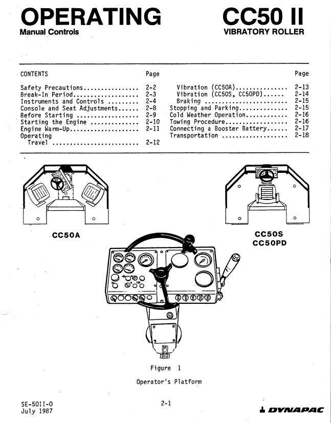Dynapac Roller CC50 II Operation Manual PDF 1