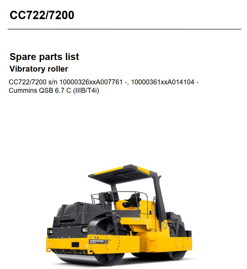 Dynapac Roller CC7200 CC722 Spare Parts List PDF 1