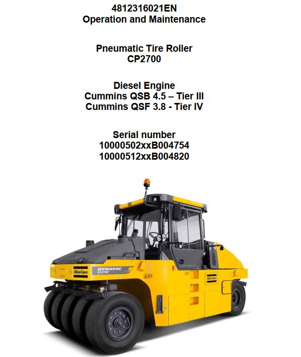 Dynapac Roller CP2700 Parts Operation Maintenance Manual PDF 1