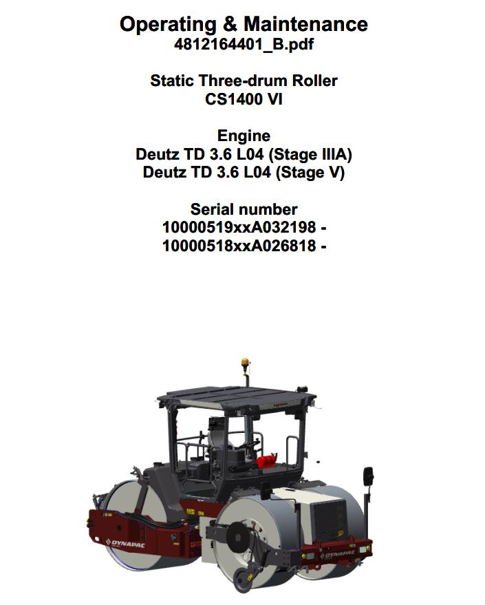 Dynapac Roller CS1400VI Operation Maintenance Manual PDF 1