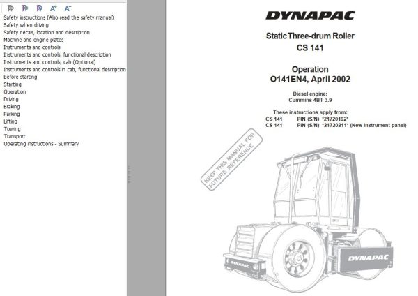 Dynapac Roller CS141 Operation Manual PDF 1 1