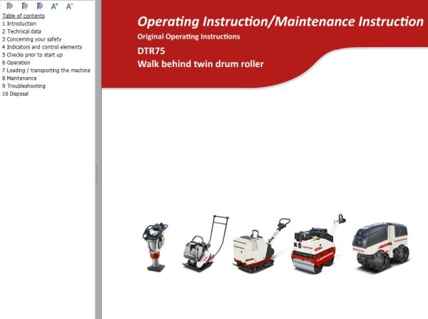 Dynapac Roller DTR75 Parts Operating Maintenance Manual PDF 1
