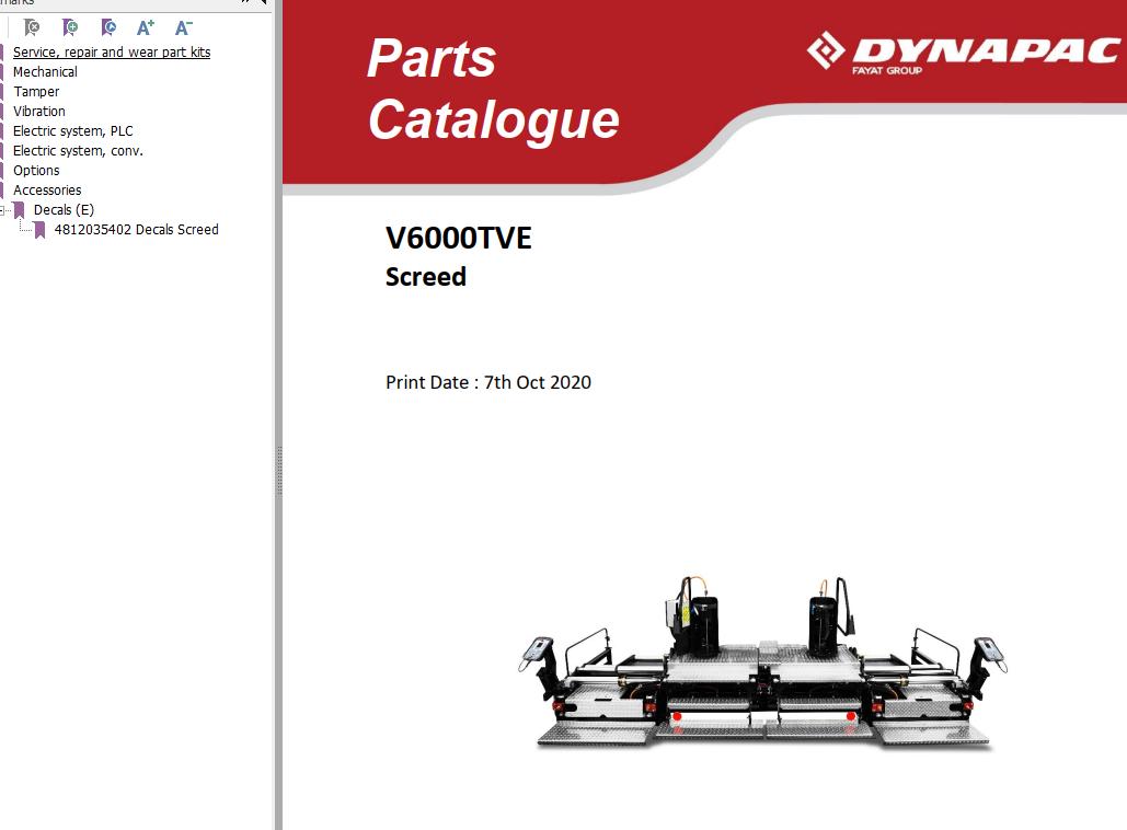 Dynapac V6000TVE Parts Catalogue PDF 1