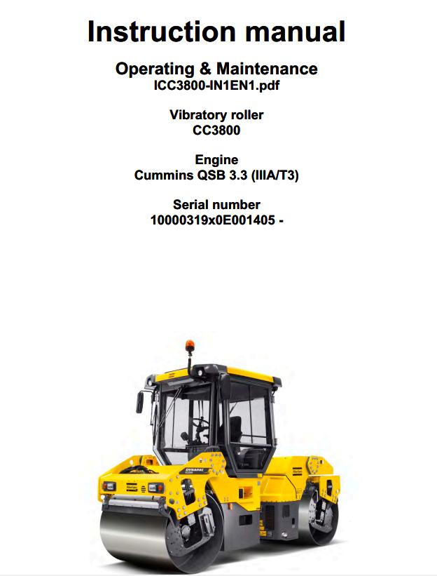 Dynapac Vibratory Roller CC3800 Operation Maintenance Parts Manual