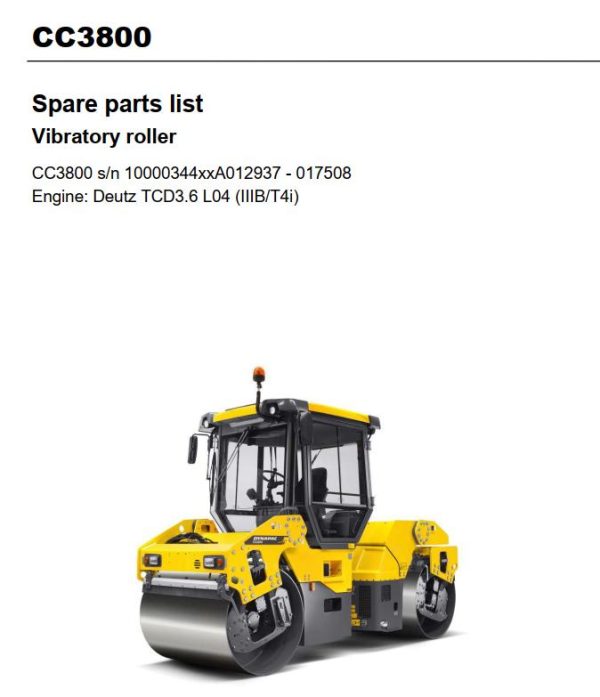 Dynapac Vibratory Roller CC3800 Operation Maintenance Parts Manual 1