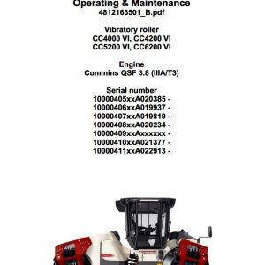 Dynapac Vibratory Roller CC4000VI to CC6200VI Operation Maintenance Manual