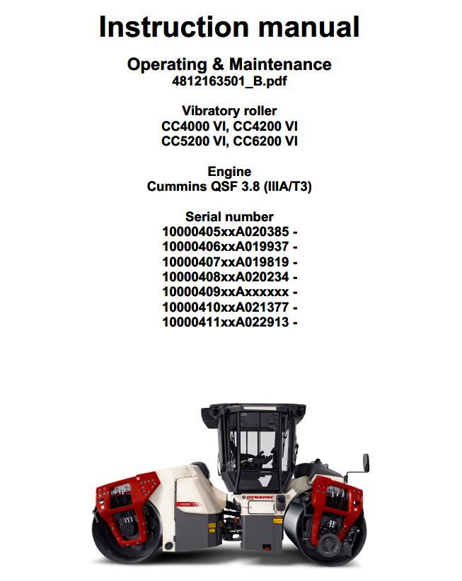 Dynapac Vibratory Roller CC4000VI to CC6200VI Operation Maintenance Manual
