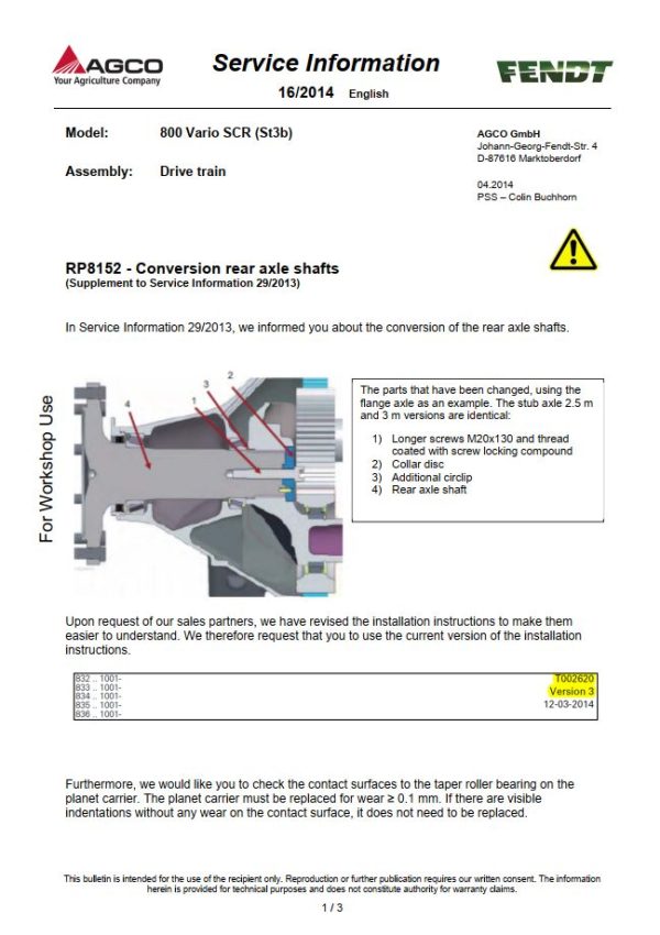 Fendt 2010 to 2024 Service Bulletin 2