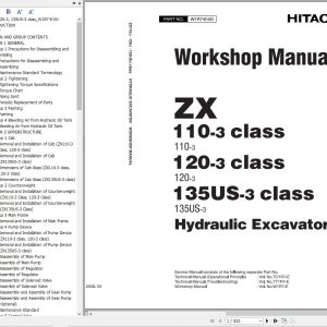 Hitachi Excavator ZX110 3 ZX120 3 ZX135US 3 Workshop Manual W1R7 E 00 1
