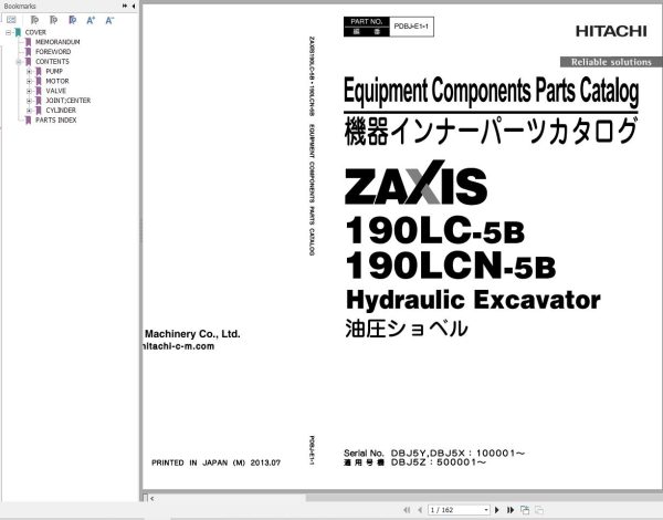 Hitachi Excavator ZX190LC 5B ZX190LCN 5B Parts Catalog 2