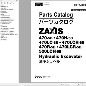 Hitachi Excavator ZX470 5B to ZX520LCH 5B Parts Catalog PJAA 1 3 1