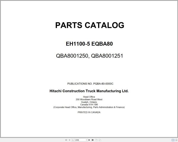 Hitachi Rigid Dump Truck EH1100 5 EQBA80 Parts Catalog