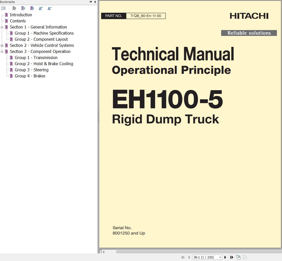 Hitachi Rigid Dump Truck EH1100 5 Operational Principle Manual