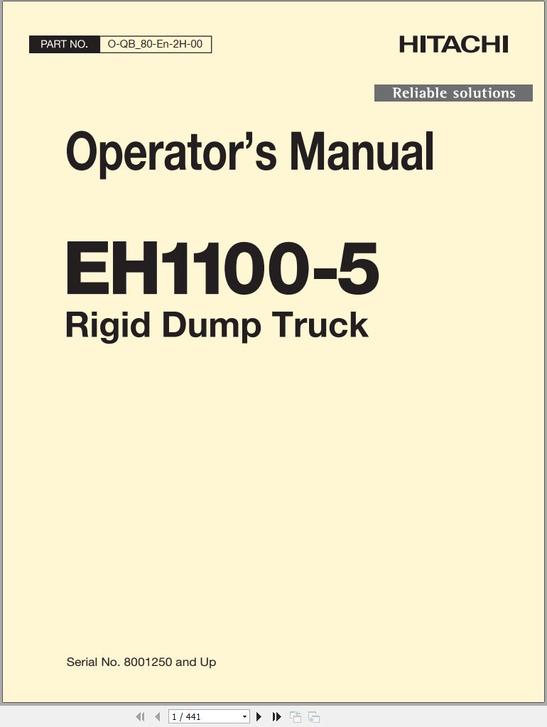 Hitachi Rigid Dump Truck EH1100 5 Operator Manual