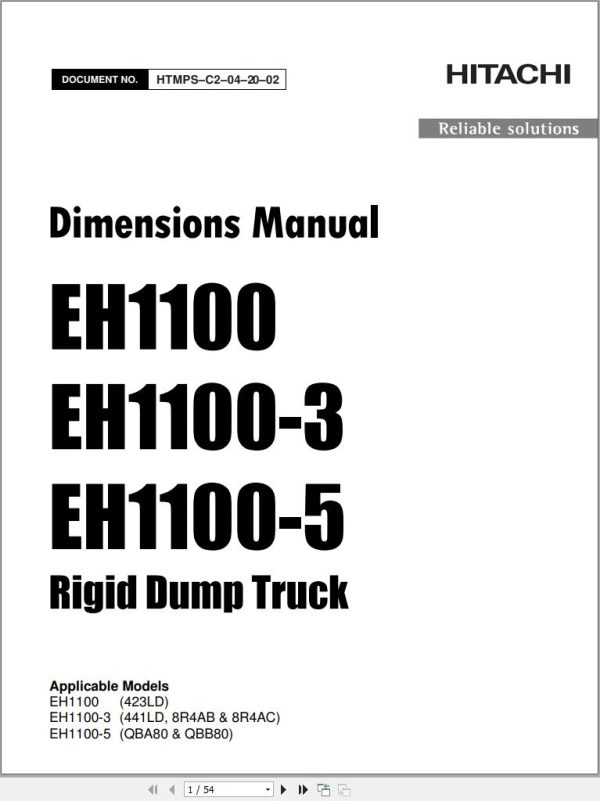 Hitachi Rigid Dump Truck EH1100 EH1100 3 EH1100 5 Dimensions Manual