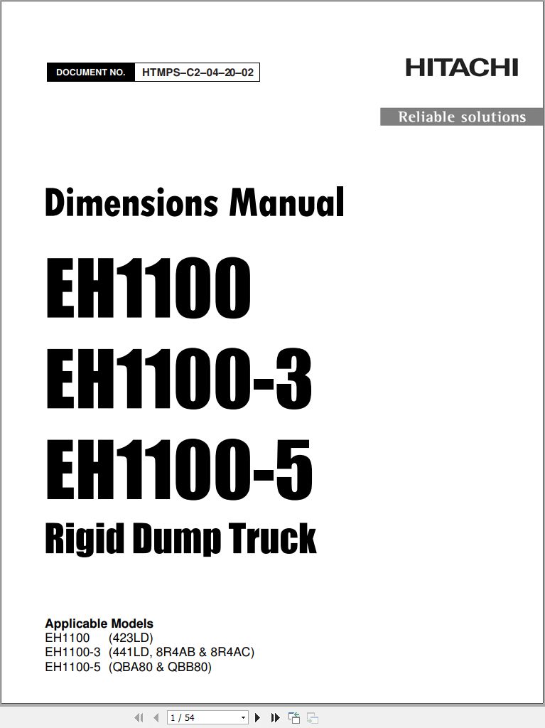 Hitachi Rigid Dump Truck EH1100 EH1100 3 EH1100 5 Dimensions Manual