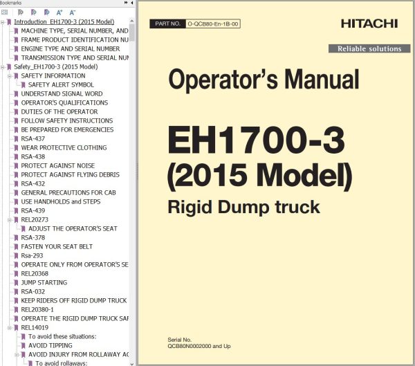 Hitachi Rigid Dump Truck EH1700 3 2015 Model Operator Manual