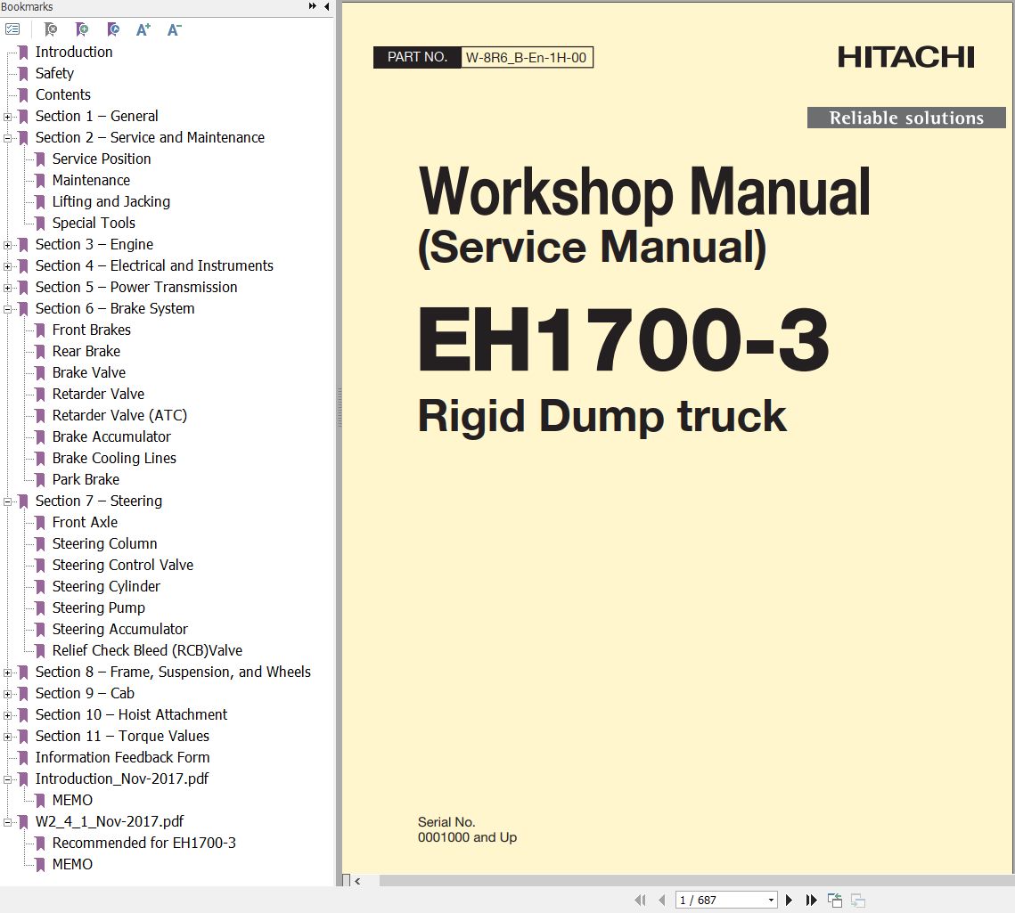 Hitachi Rigid Dump Truck EH1700 3 Workshop Manual