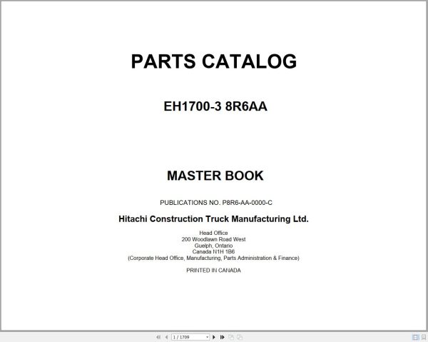 Hitachi Rigid Dump Truck EH1700 3PR 8R6AA Parts Catalog