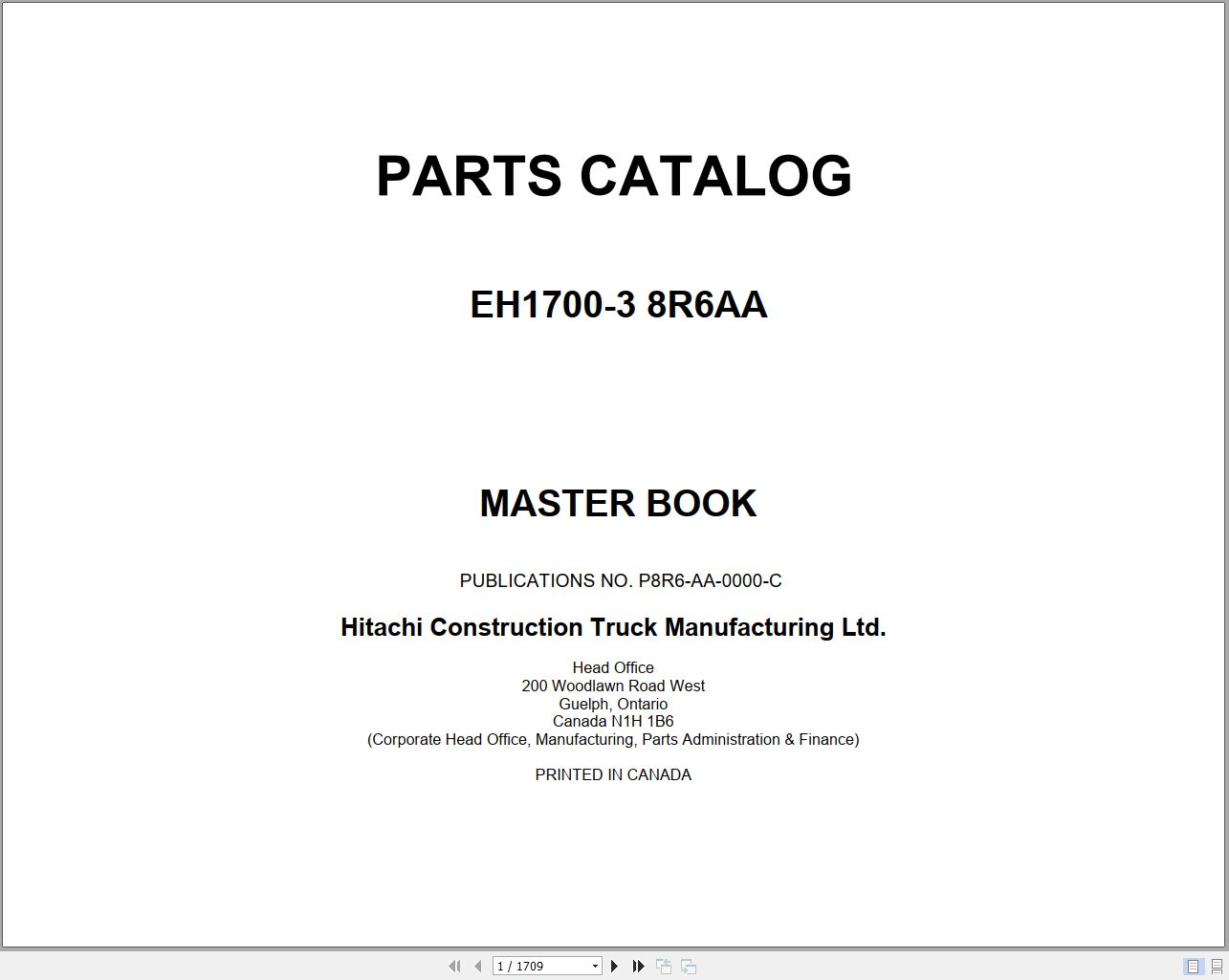 Hitachi Rigid Dump Truck EH1700 3PR 8R6AA Parts Catalog