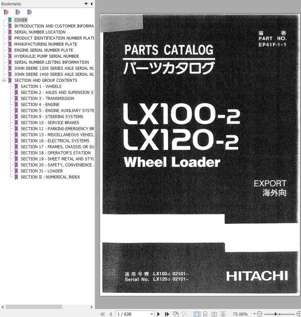 Hitachi Wheel Loader LX100 2 Parts Catalog EN JP