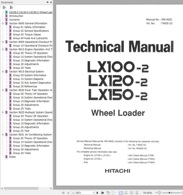 Hitachi Wheel Loader LX100 2 Technical Manual T482E 02