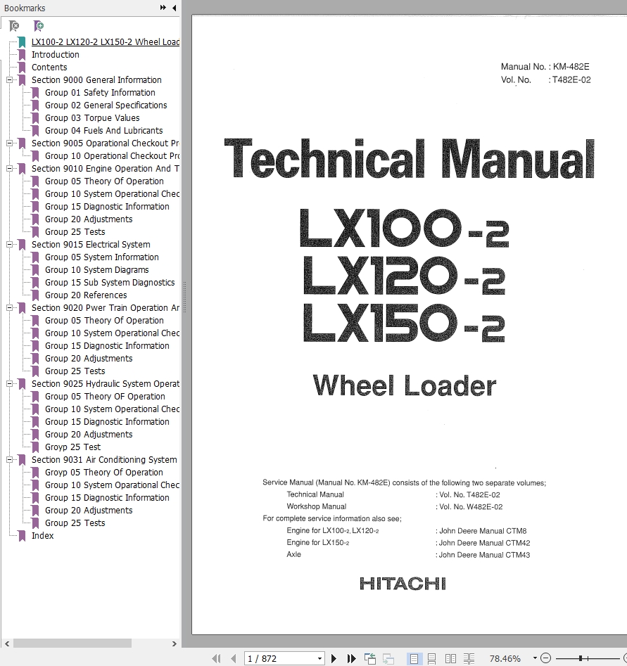 Hitachi Wheel Loader LX100 2 Technical Manual T482E 02