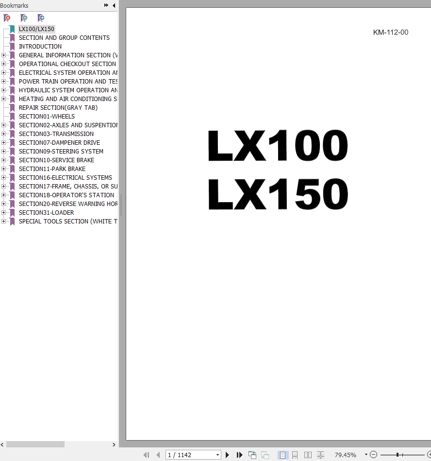 Hitachi Wheel Loader LX100 Service Manual KM 112 00