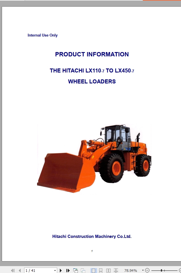 Hitachi Wheel Loader LX110 7 to LX450 7 Product Information