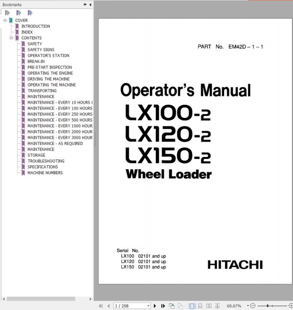 Hitachi Wheel Loader LX120 2 Operators Manual EM42D 1 1 1