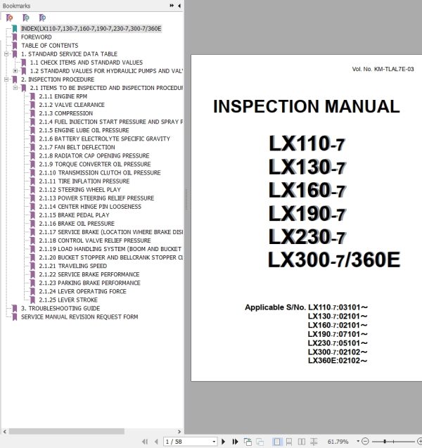 Hitachi Wheel Loader LX130 7 Inspection Manual KM TLAL7E 03