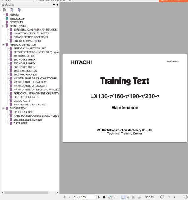 Hitachi Wheel Loader LX130 7 Training Text