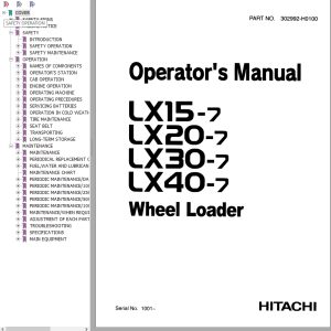 Hitachi Wheel Loader LX15 7 Operators Manual 302992 H0100