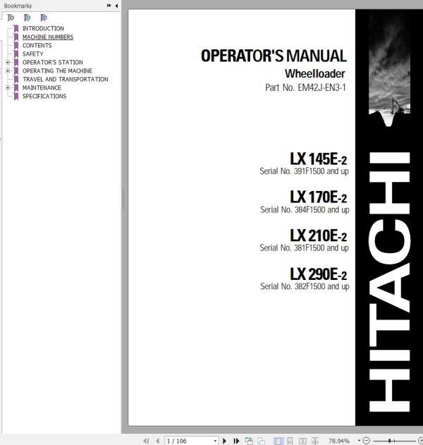 Hitachi Wheel Loader LX170E 2 Operators Manual EM42J EN3 1