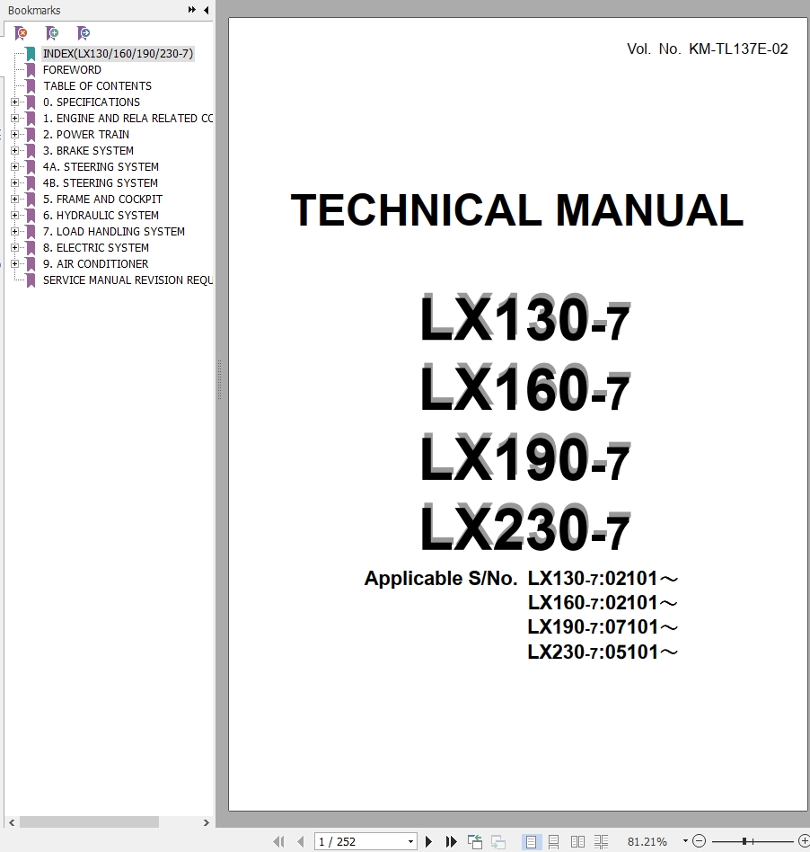 Hitachi Wheel Loader LX190 7 Technical Manual