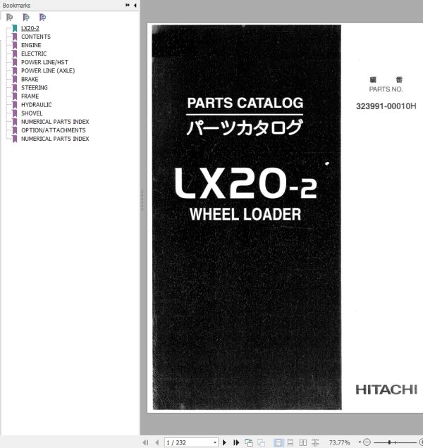 Hitachi Wheel Loader LX20 2 Parts Catalog 323991 00010H EN JP