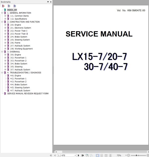 Hitachi Wheel Loader LX20 7 Service Manual KM SM047E 00