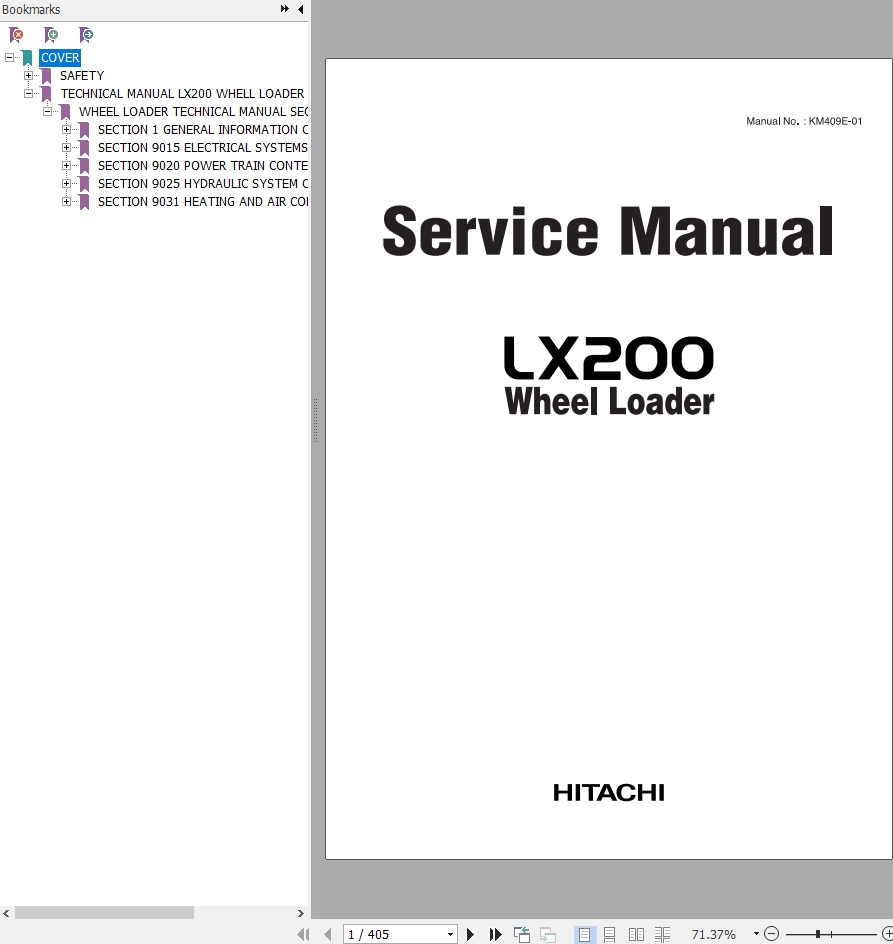 Hitachi Wheel Loader LX200 Service Manual KM409E 01